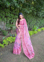 Vamsee Bavari Peach Organza Saree | Grocsy