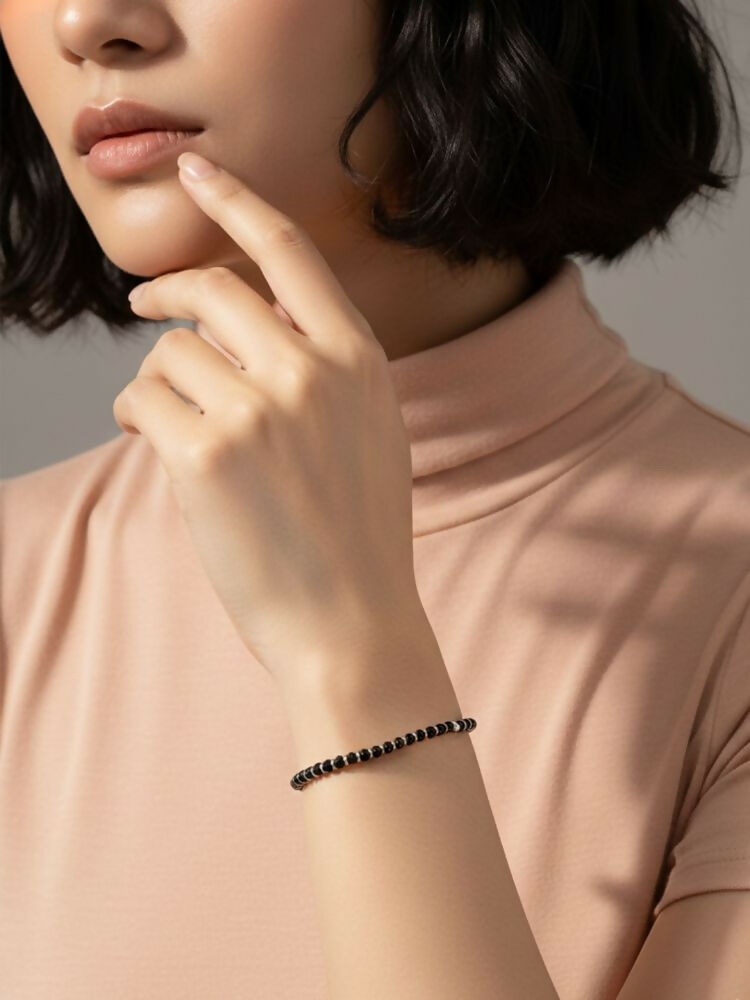 NVR Women Silver Plated Black Beaded Adjustable Bracelet | Grocsy