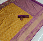 DEIANA'S Beautiful Designer Golden zari Soft Lichi Silk Saree - Yellow | Grocsy