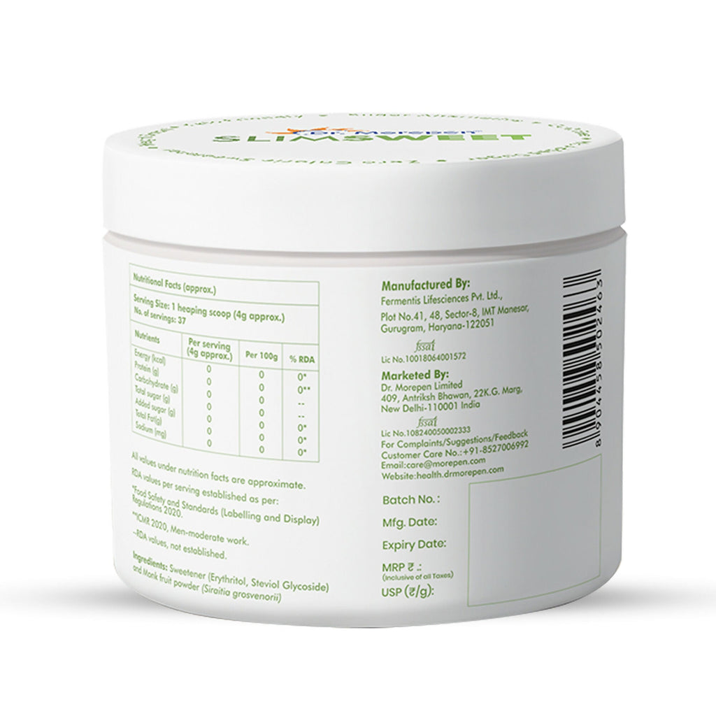 Dr. Morepen Slimsweet Natural Sugar Substitute with Stevia & Monk Fruit | Grocsy
