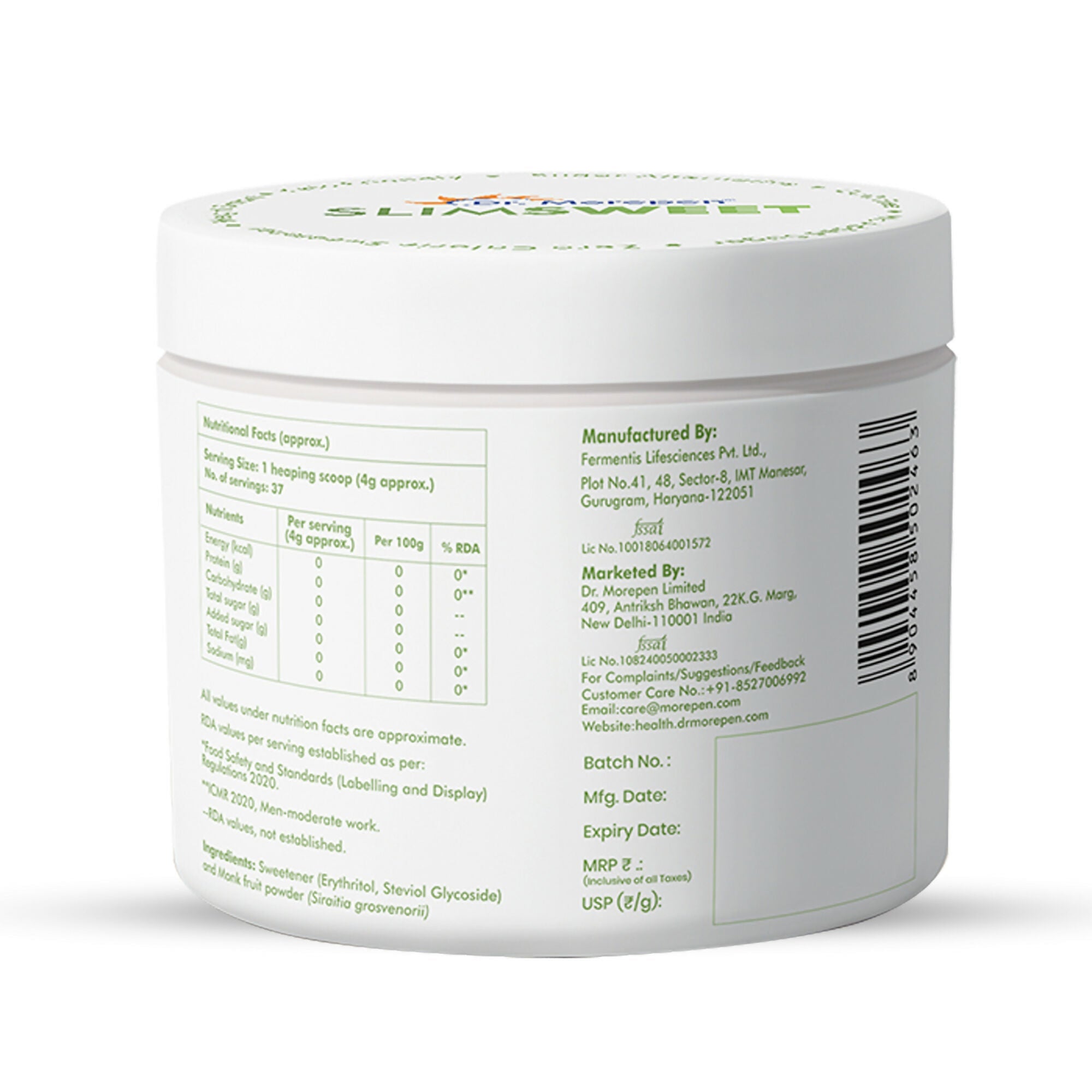 Dr. Morepen Slimsweet Natural Sugar Substitute with Stevia & Monk Fruit | Grocsy