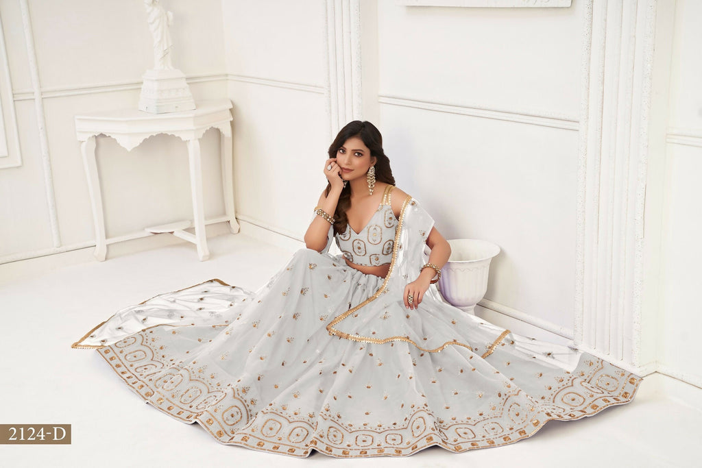 Eilara White Net Sequin Work Lehenga | Grocsy