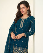 KC Bollywood Style Teal Blue Georgette Suit For Women | Grocsy