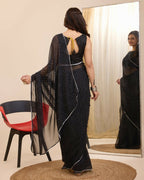Black Georgette Designer Printed Ready To Wear Saree - Ibiza | Grocsy
