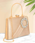 Joban Fashion Luxurious Satin Evening Clutch With Detachable Chain Strap - Golden | Grocsy