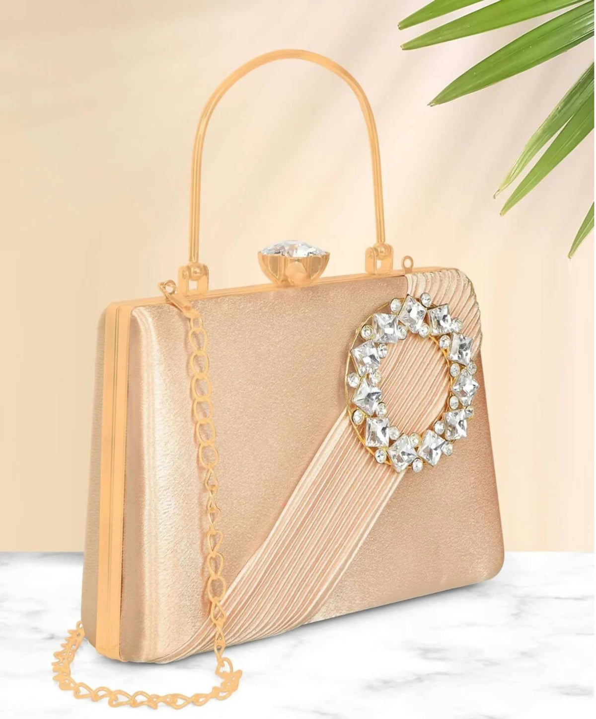 Joban Fashion Luxurious Satin Evening Clutch With Detachable Chain Strap - Golden | Grocsy