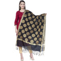 A R Silk Women's Zari Embroidery Vanarsi Silk Black Dupattas and Chunnis | Grocsy