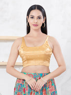 Joban Fashion Gold Gaji Silk Sleeveless Back Open Blouse | Grocsy