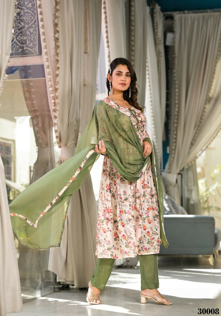 Designer Stylish Cream Slim Georgette Stitched Suit With Dupatta - Kiyara | Grocsy
