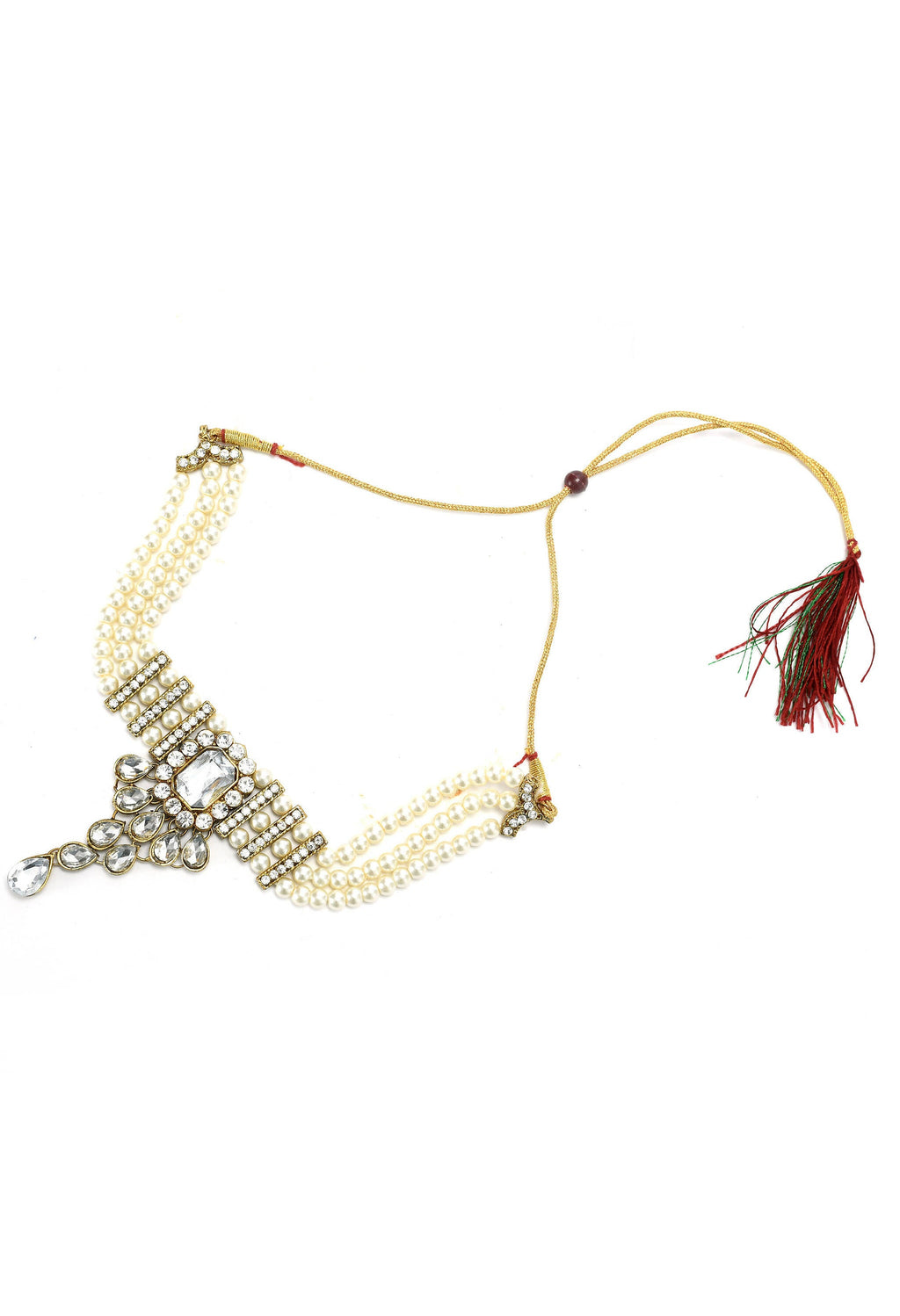 Mominos Fashion Johar Kamal Gold-Polished Brass Finish Kundan/Stone Choker For Women (White) | Grocsy
