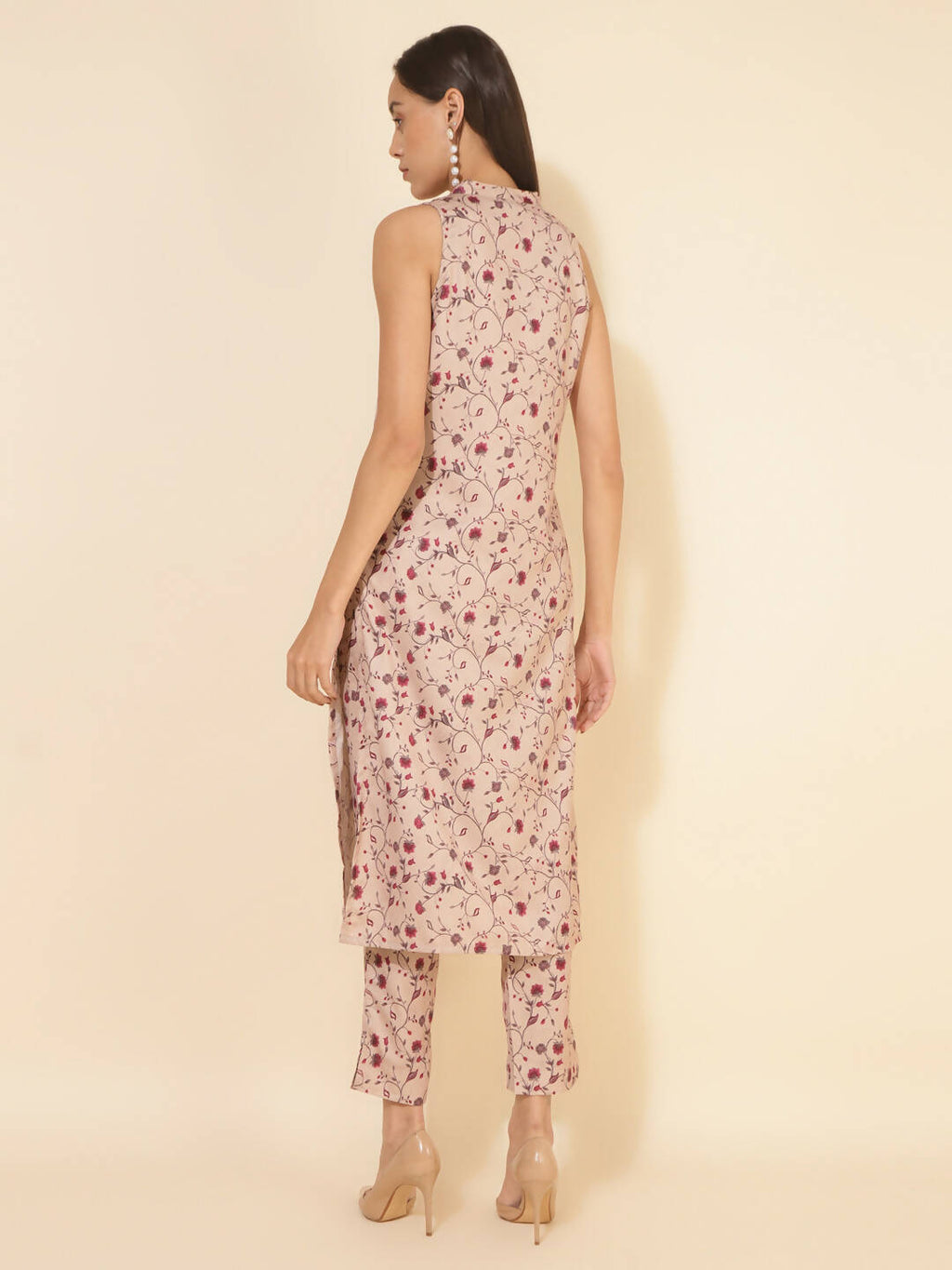 Janasya Women's Beige Moss Digital Floral Printed Casual Straight Co-ords | Grocsy