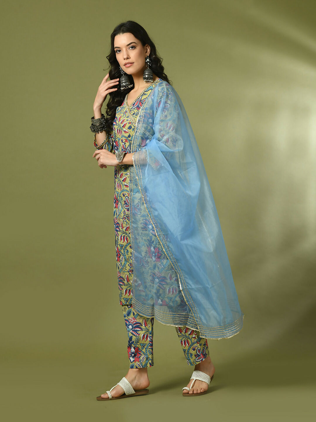 Myshka Women's Multi Printed Cotton Straight Party Kurta Set With Dupatta | Grocsy