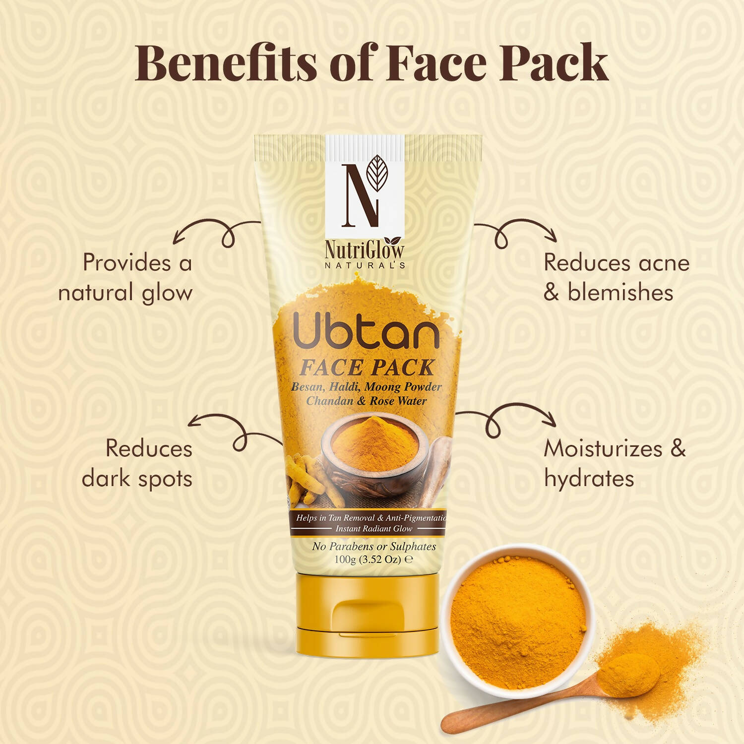 NutriGlow NATURAL'S Ubtan Face & Body Pack with Haldi & Chandan | Grocsy