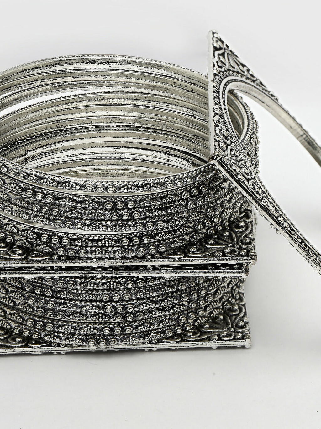NVR Women's Set of 8 Silver-Toned German Silver Oxidised Bangles | Grocsy