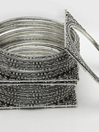 NVR Women's Set of 8 Silver-Toned German Silver Oxidised Bangles | Grocsy