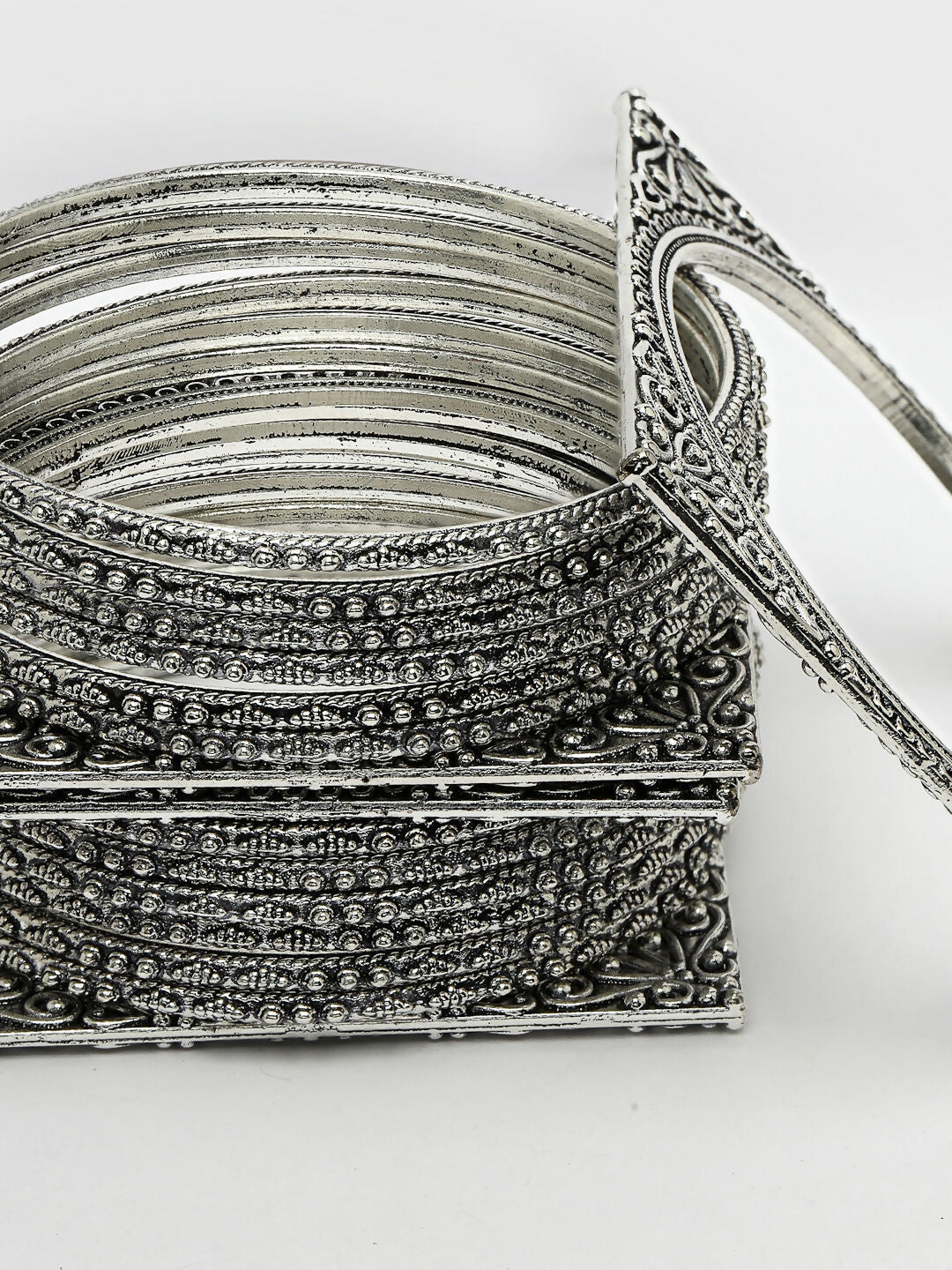 NVR Women's Set of 8 Silver-Toned German Silver Oxidised Bangles | Grocsy