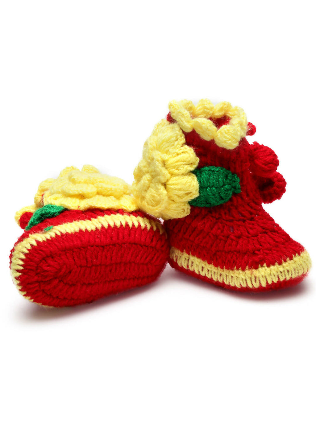 Chutput Kids Woollen Hand Knitted Flower Decor Booties - Red | Grocsy