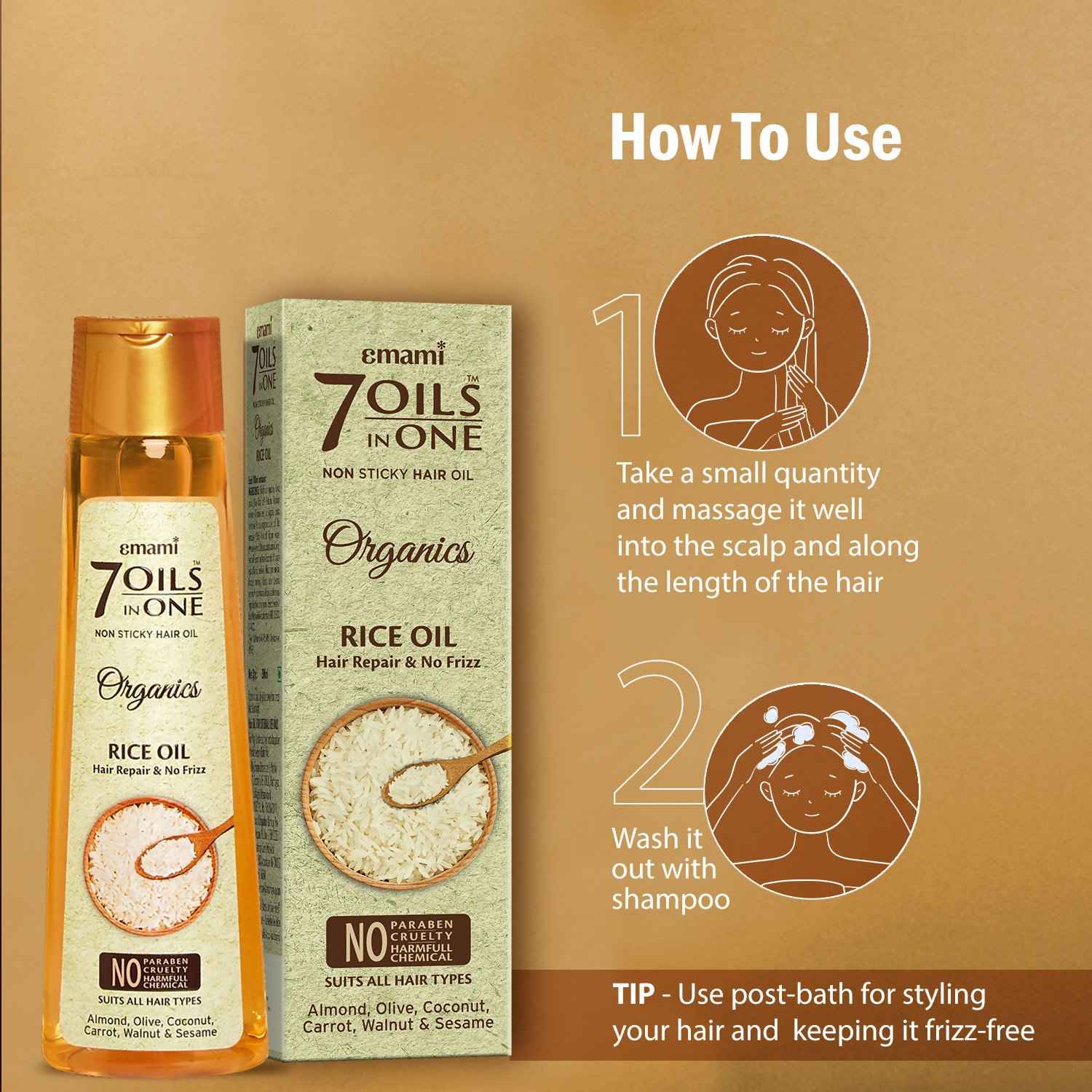 Emami 7 Oils In One Organics Rice Hair Oil | Grocsy