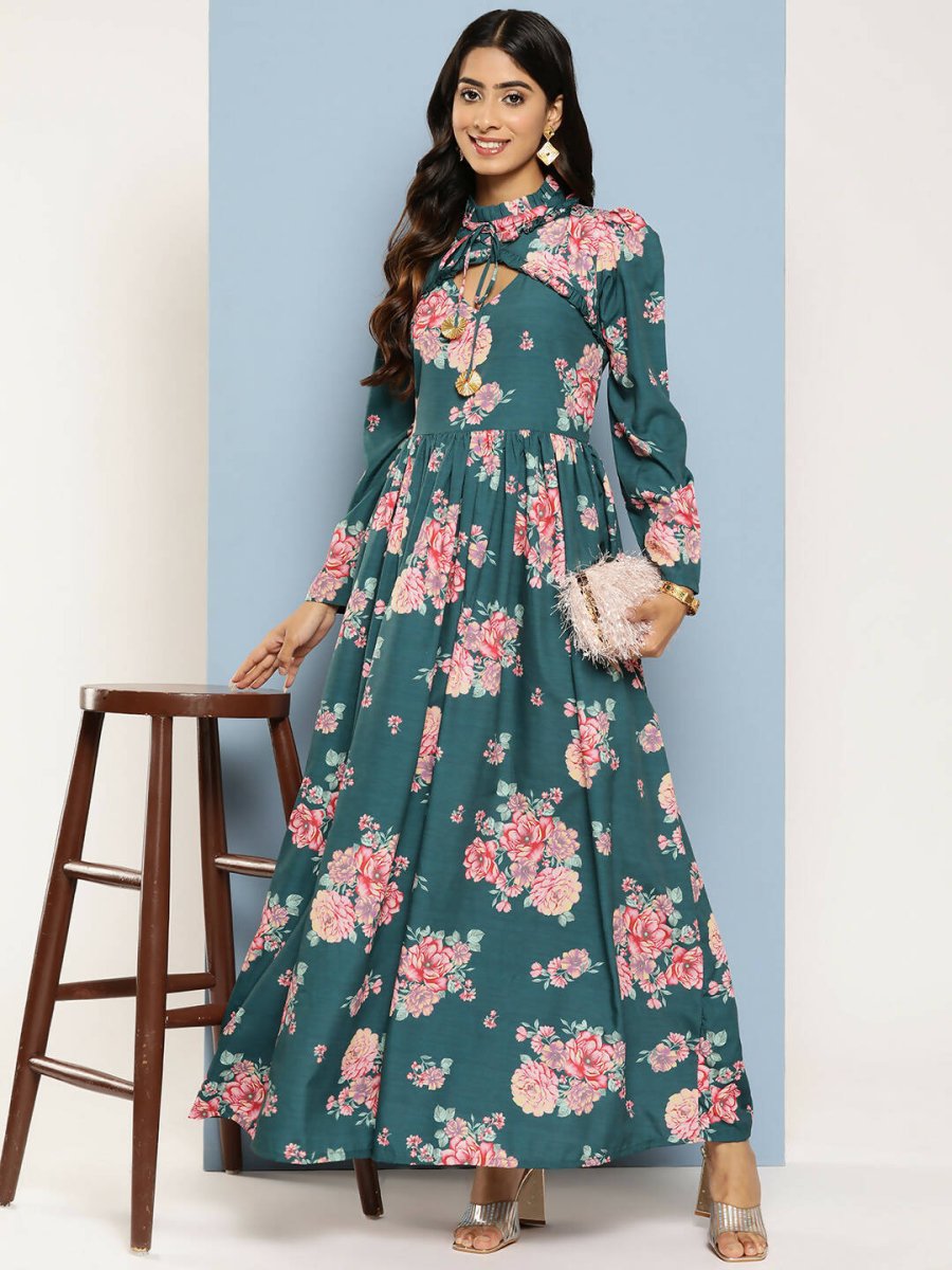 Ahalyaa Women's Traditional wear Ethnic Dress - Green | Grocsy