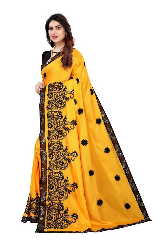 Vamika Yellow Dola Silk Embroidery Saree | Grocsy