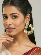 Nuyug 22K Gold-Plated Kundan Studded & Pearl Beaded Floral Chandbali Earrings | Grocsy