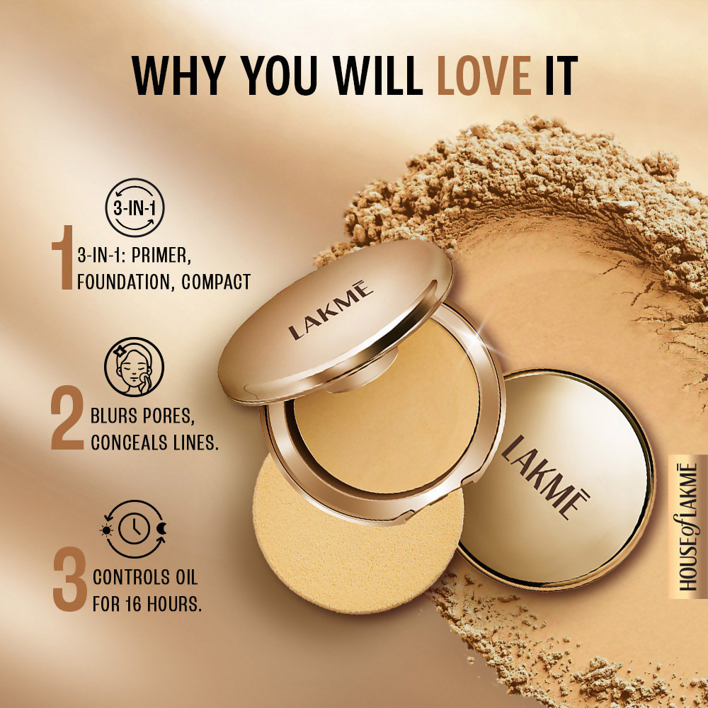 Lakme Powerplay Priming Powder Foundation, 3-In-1, Lasting Matte - Natural Light | Grocsy