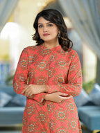 Juniper Women's Orange Ethnic Motif Printed Viscose Tunic With Buttons Detailing | Grocsy