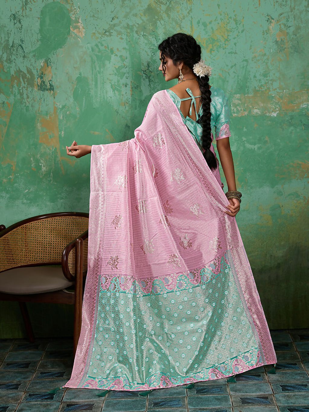 Shree Shyam Fashion Pink Linen Cotton Saree | Grocsy