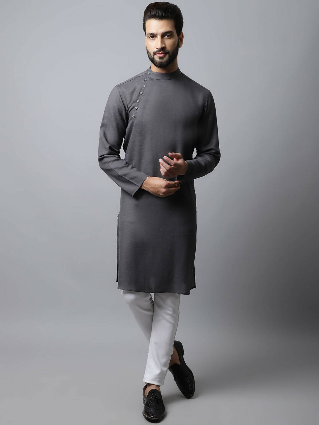 Even Apparels Grey Color Pure Cotton Men's Kurta With Side Placket (SLD1202) | Grocsy