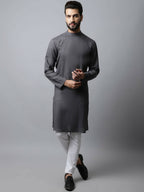 Even Apparels Grey Color Pure Cotton Men's Kurta With Side Placket (SLD1202) | Grocsy