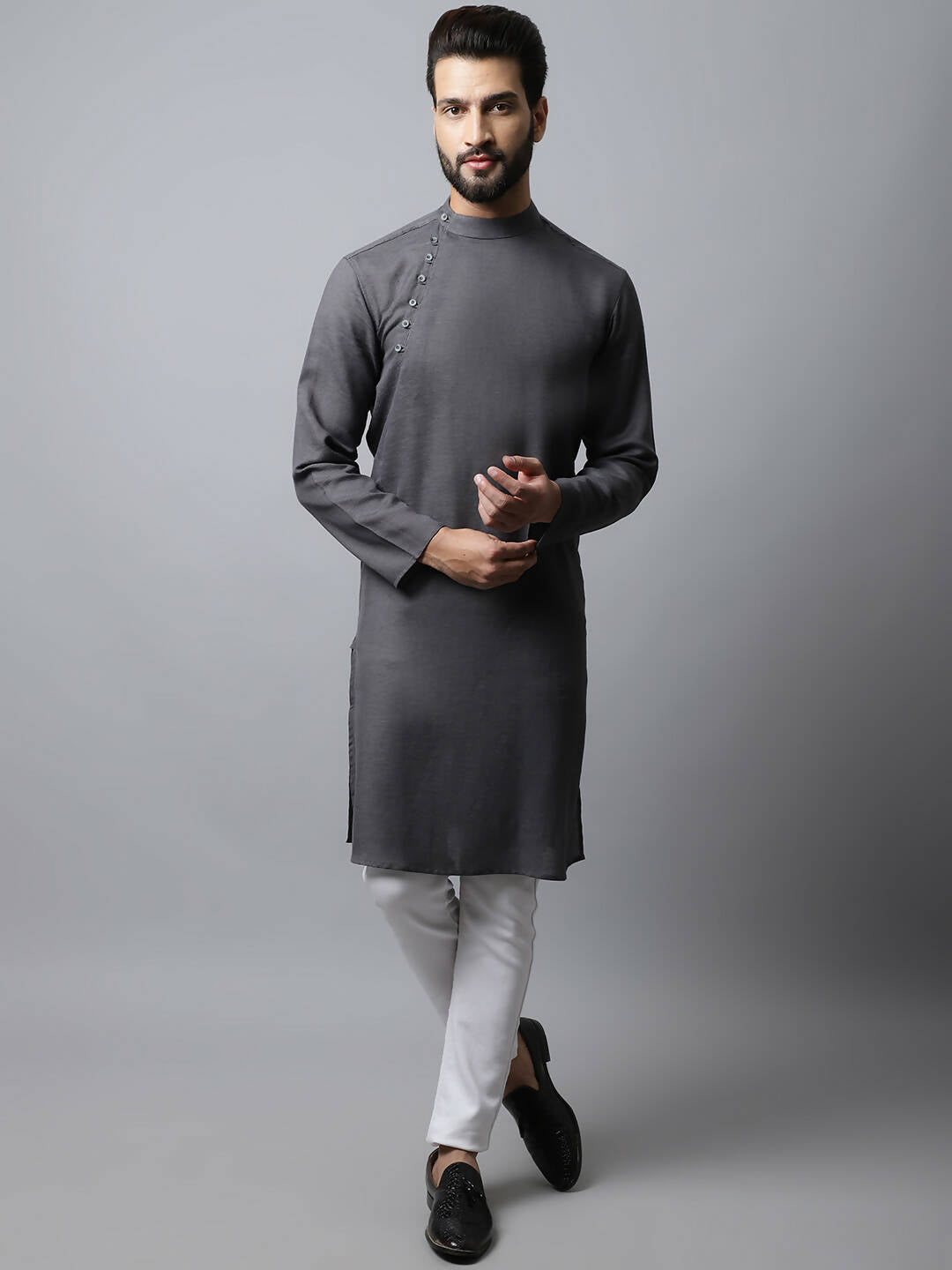 Even Apparels Grey Color Pure Cotton Men's Kurta With Side Placket (SLD1202) | Grocsy
