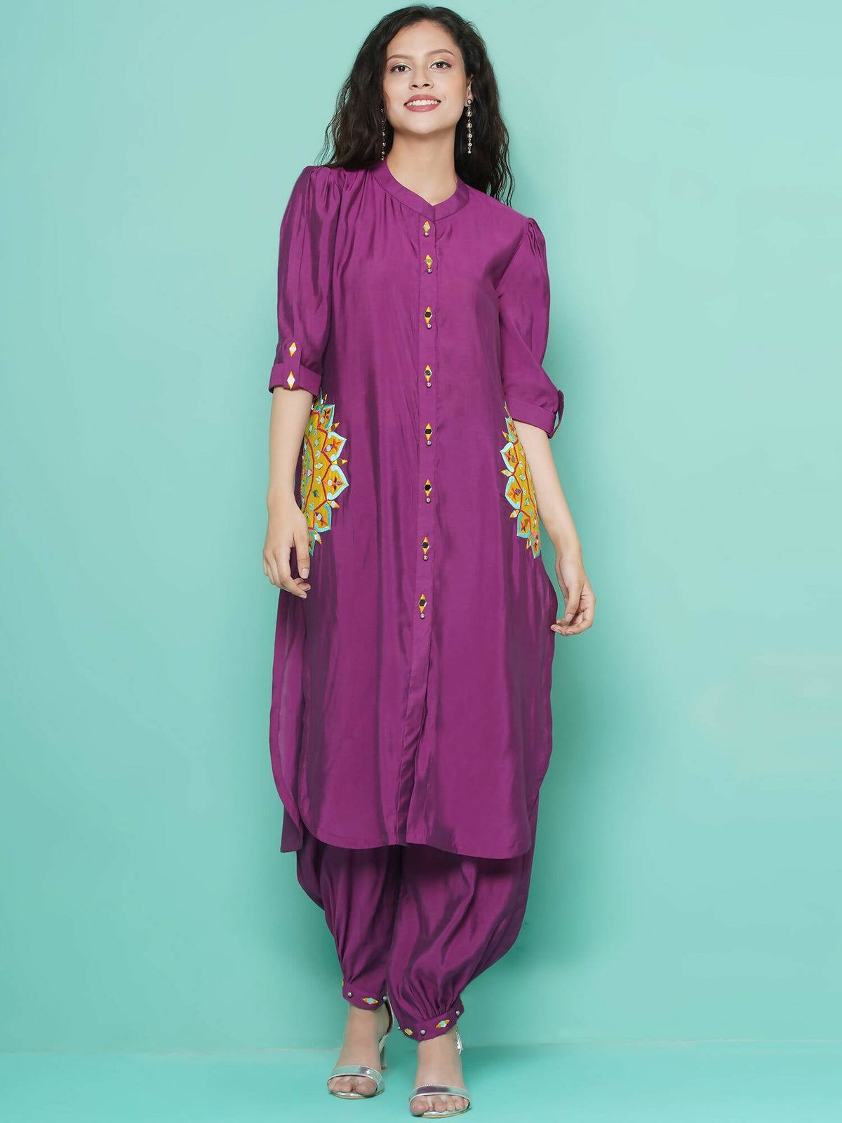 Women Republic Purple Art Silk Embroidered Kurta with Afghani Salwar | Grocsy