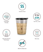 Vaya Popcup Insulated Coffee Mug Tumbler With Lid - 250 ml (Gold) | Grocsy
