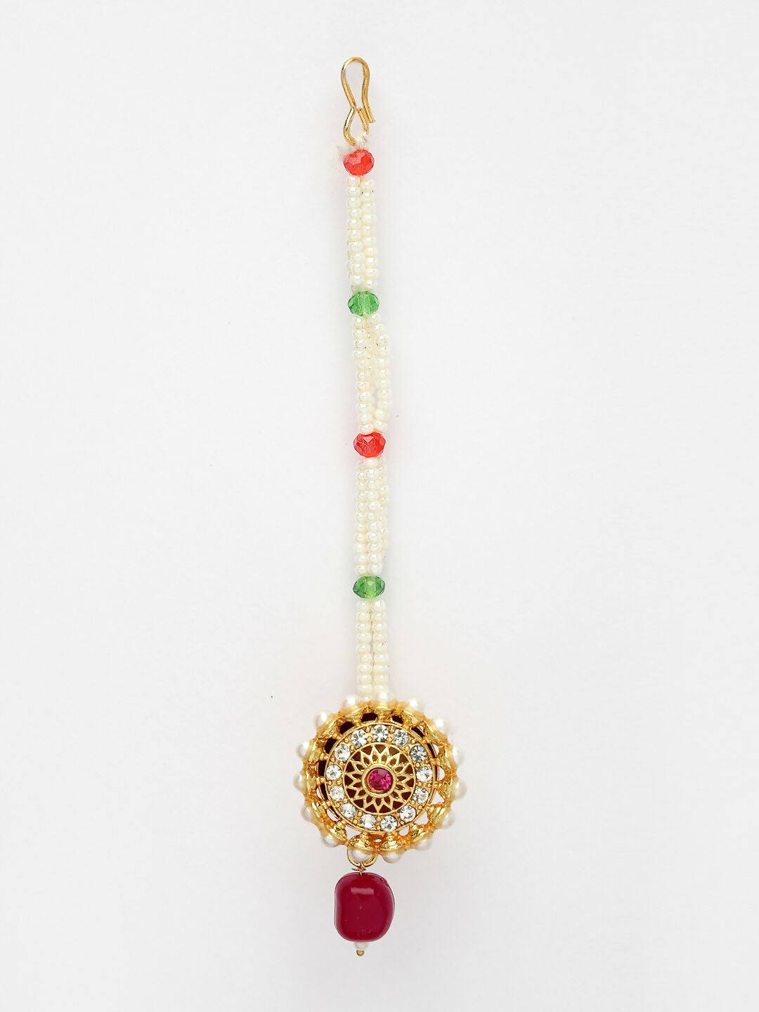 NVR Women's Gold-Polished CZ Stone-Studded Borla Maang Tikka | Grocsy