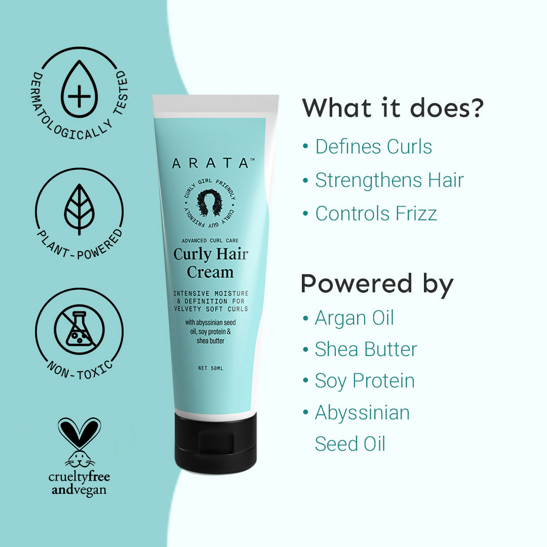 Arata Curly Hair Cream For Definition With Abyssinian Seed Oil | Grocsy