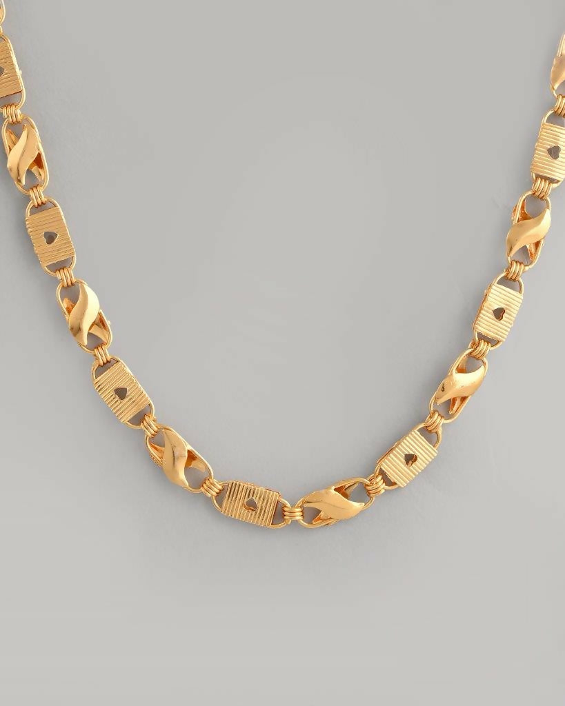 VOJ Gold-Polished Biscuit Shaped Chain With Small Heart | Grocsy