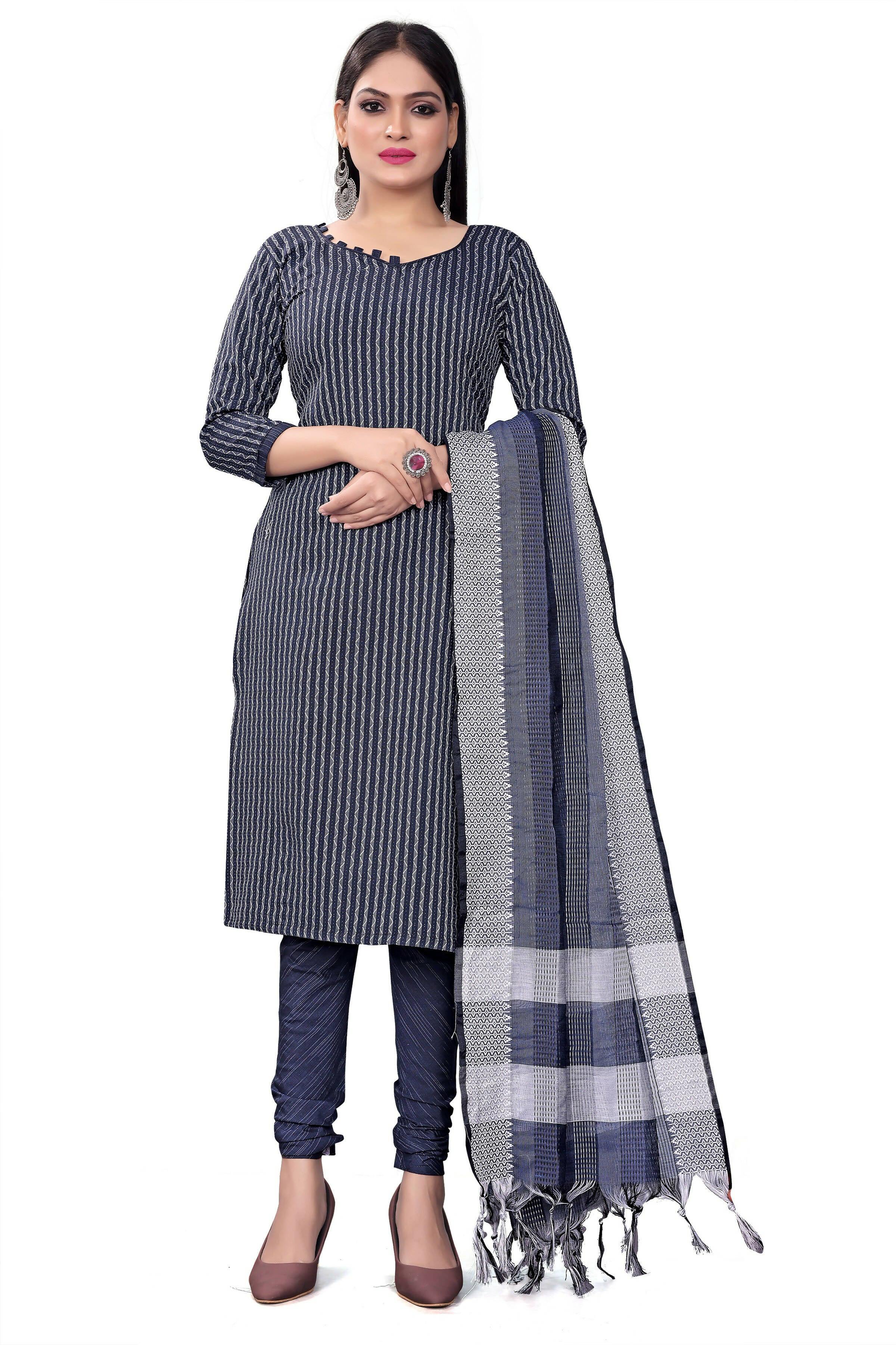 Blue Cotton Jacquard Woven Unstitched Dress Material - Amara | Grocsy