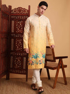Yellow Cotton Printed Chikankari Embroidery Work Kurta - Mahotsav | Grocsy