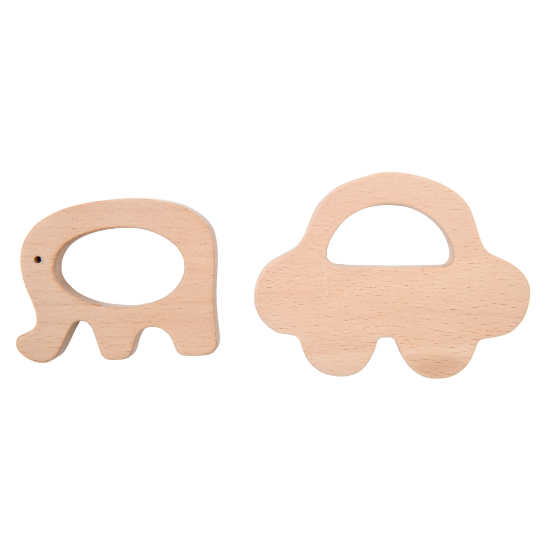 Nesta Toys Wooden Car & Elefant Teether Set, Beech Wood Teether for Babies | Grocsy