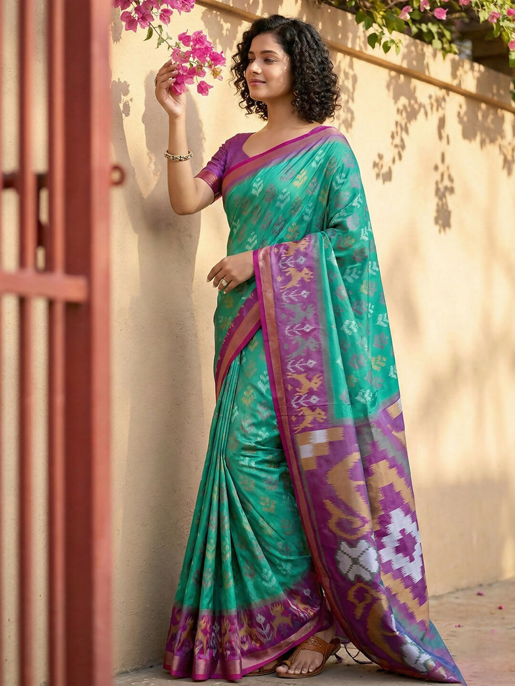 Shree Shyam Fashion Rama Green Pochampally Silk Saree | Grocsy