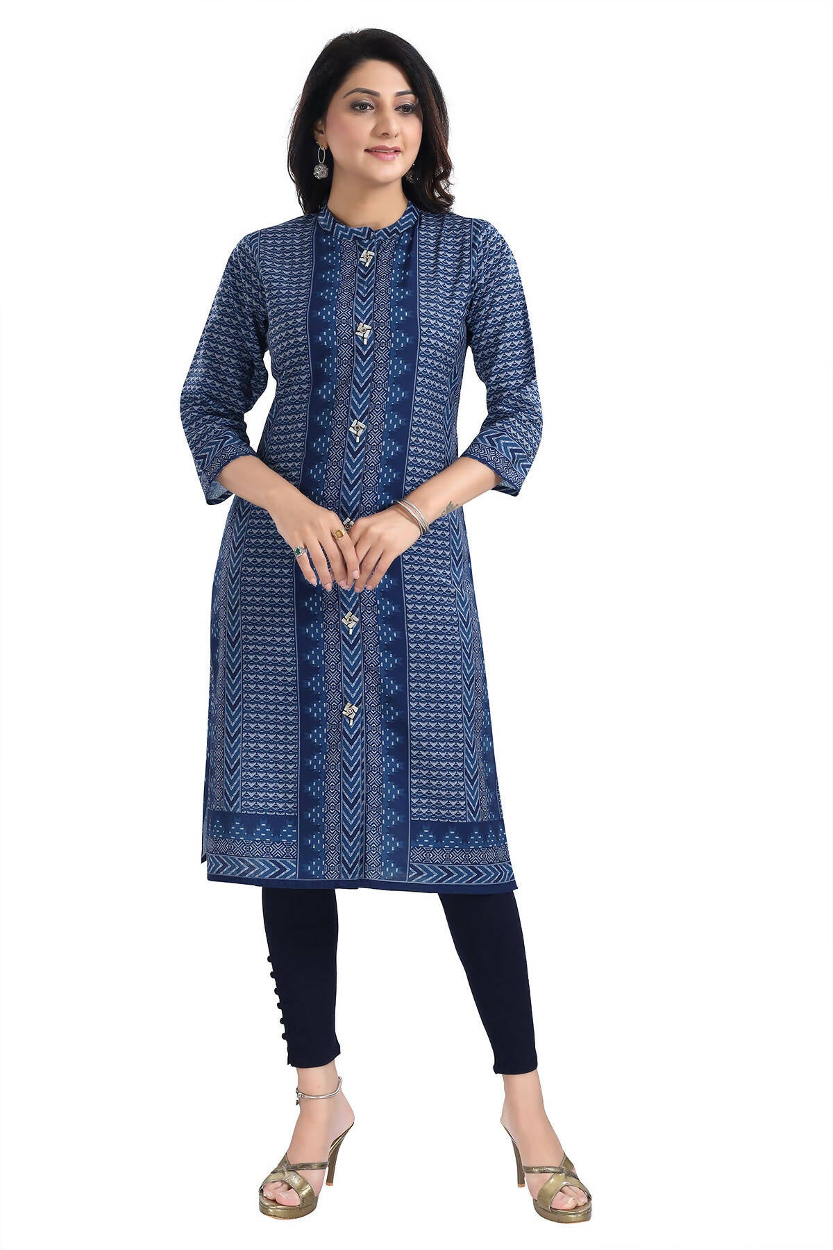 Snehal Creations Blue Designer Digital Print Cotton Slub Fabric Long Kurti Tunic | Grocsy