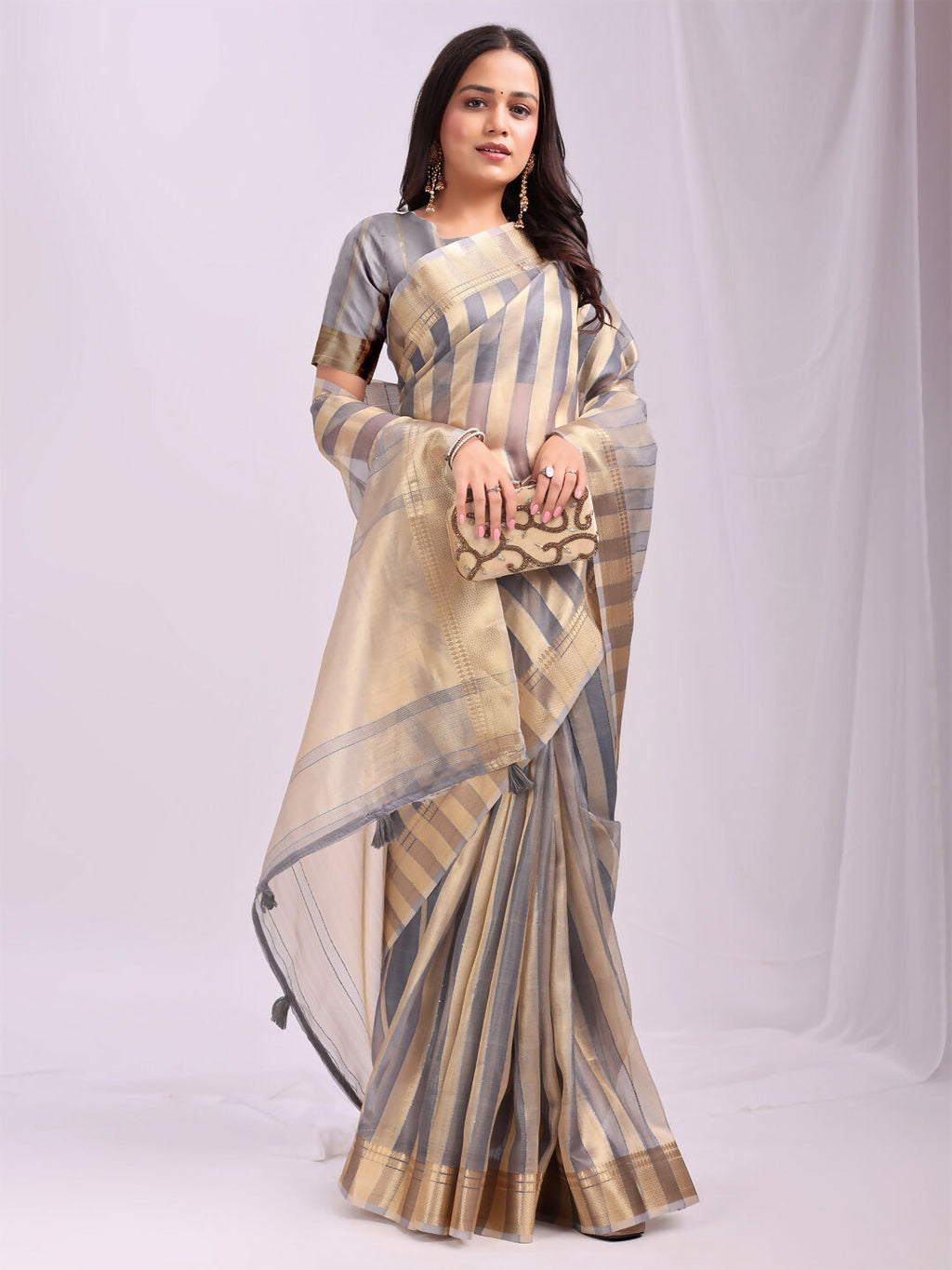 Shree Shyam Fashion Organza Grey Saree | Grocsy