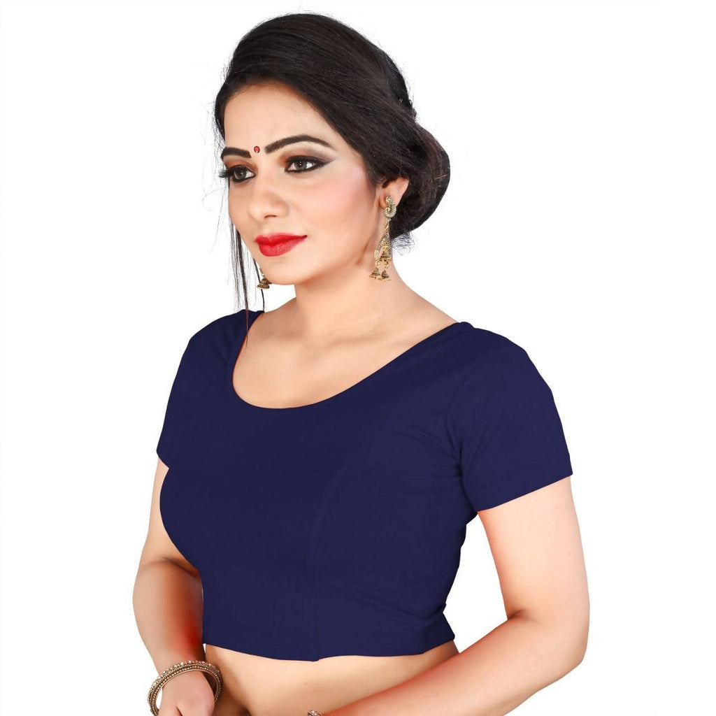 Vamika Navy Blue Lycra Plain Blouse | Grocsy