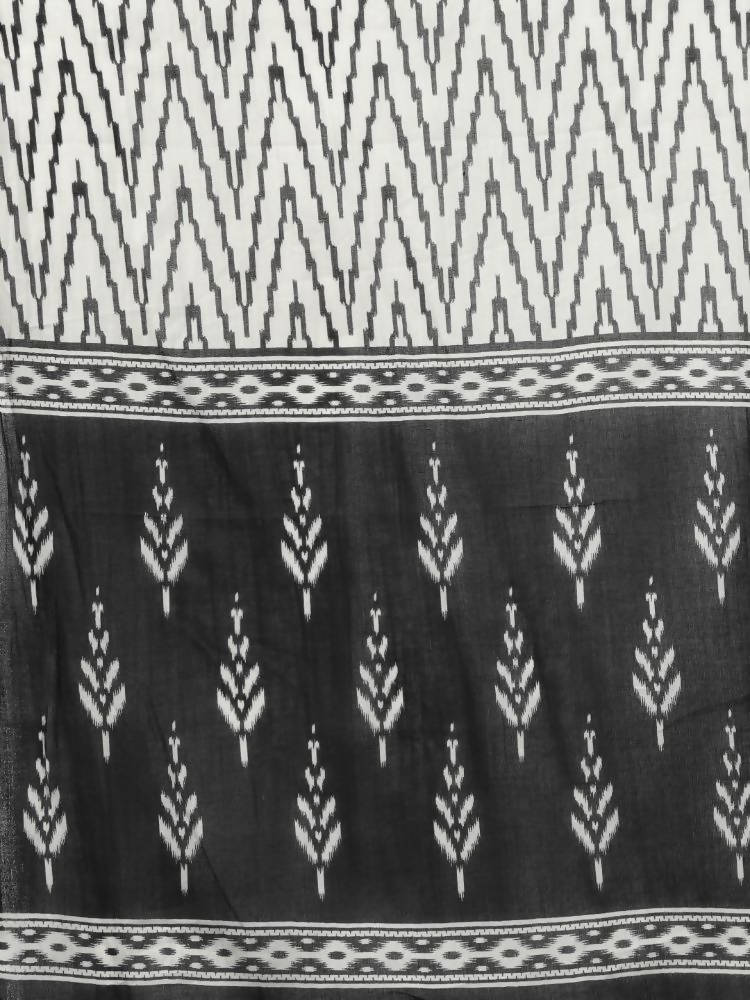 Yufta Women Black Ikat Printed Pure Cotton Kurta with Palazzo and Dupatta | Grocsy