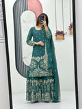 Teeya Creation Womens New Heavy Fox Georgette Fabric With Heavy Embroidery Work Light-Green Kurta Set | Grocsy