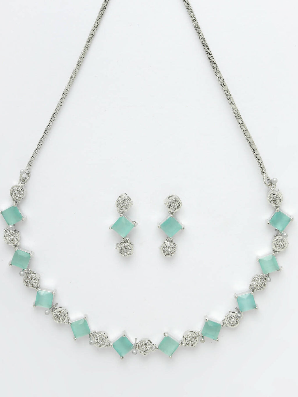 NVR Women Silver Plated & Blue Cz Stone Handcrafted Jewellery Set | Grocsy