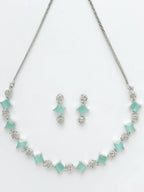 NVR Women Silver Plated & Blue Cz Stone Handcrafted Jewellery Set | Grocsy