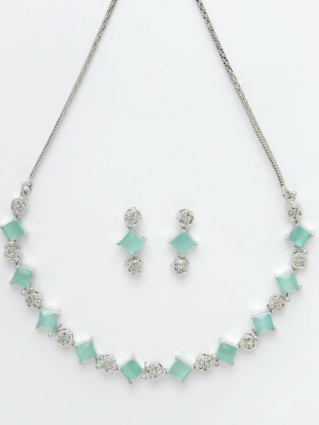 NVR Women Silver Plated & Blue Cz Stone Handcrafted Jewellery Set | Grocsy