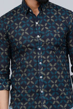 Miravan Men's Blue Floral Print Slim Fit Shirt with Patch Pocket | Grocsy
