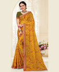 Yellow Chiffon Brasso Printed Saree With Unstitched Blouse Piece - Jyoti | Grocsy